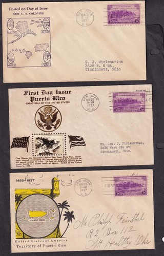 three Scott 801 Puerto Rico cachet FDC first day covers Linprint Crosby Roessler