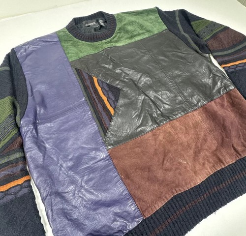Vintage SAXONY Genuine Leather Sweater Mens 4XB Big HipHop 80s 90s 3D - Picture 6 of 9