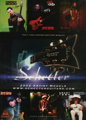 2002 Schecter Artist Models - Vintage Guitar Ad