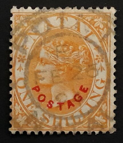 1894 Natal 1/- orange QV stamp with red POSTAGE O/P & Point Natal cancel - Afbeelding 1 van 2