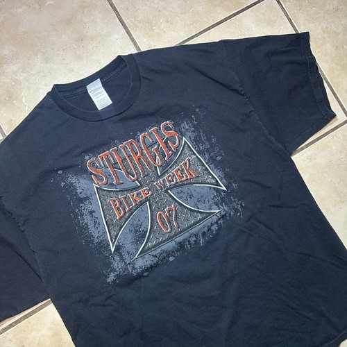 2000s Sturgis Bike Week 07 Black Graphic Biker T-Shirt Mens Size 2XL Grunge Y2K - Picture 2 of 6