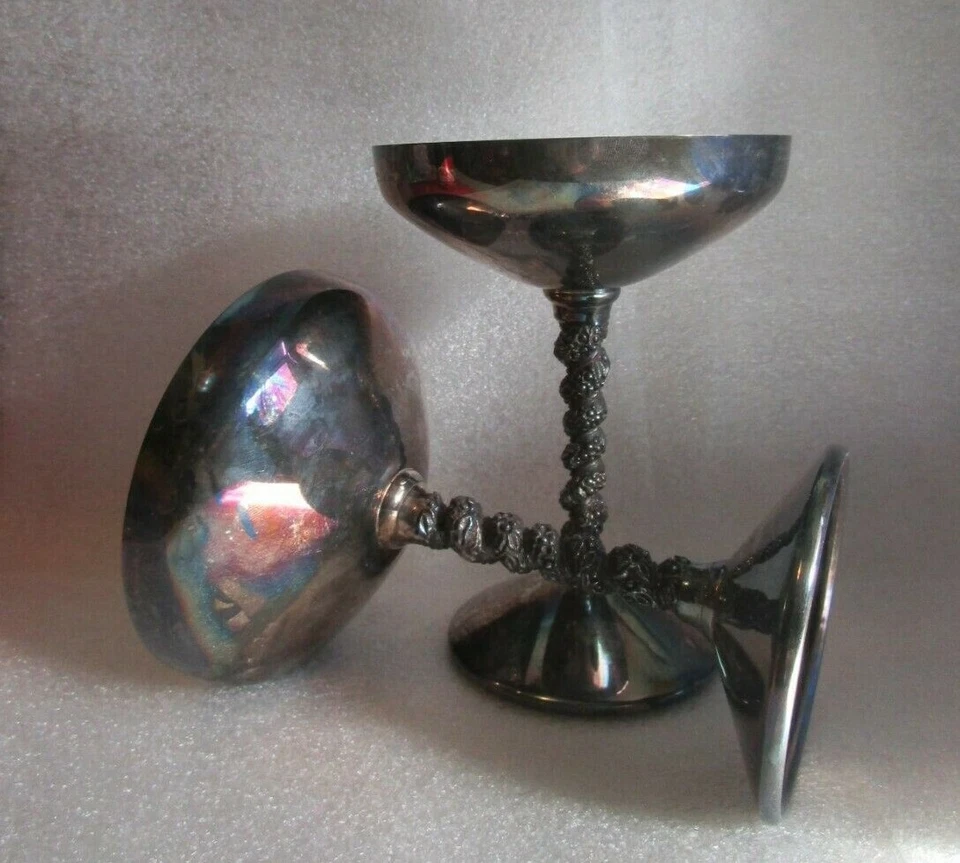 De colección Abedules 🍇 Plateado Champagne Cupé Platillo Vasos GRAPE VID TWIST TALLO 🍾 Foto 4 de 4