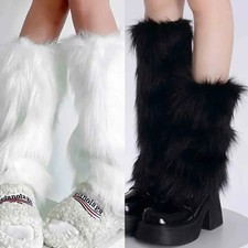 Faux Fur Leg Warmers Knee High Boot Covers Y2K Goth Punk Hiphop Fashion Socks