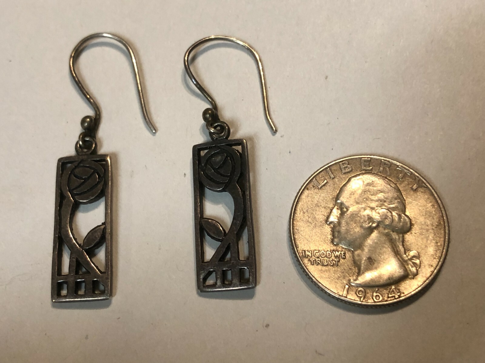 Rose Flower Design Rectangle Shape Dangle Earring… - image 1