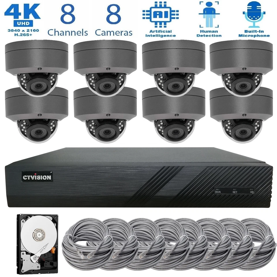 4K NVR 8MP AI Microphone Outdoor Indoor PoE IP 4K Security CCTV Camera System    - Image 3 of 4