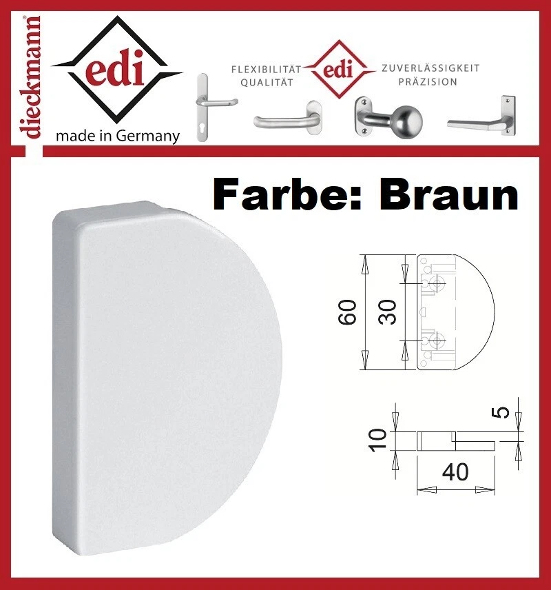 DIECKMANN Balkontürgriff Kunststoff braun 60 x 40 mm Bohrabstand 30mm verdeckt verschraubt