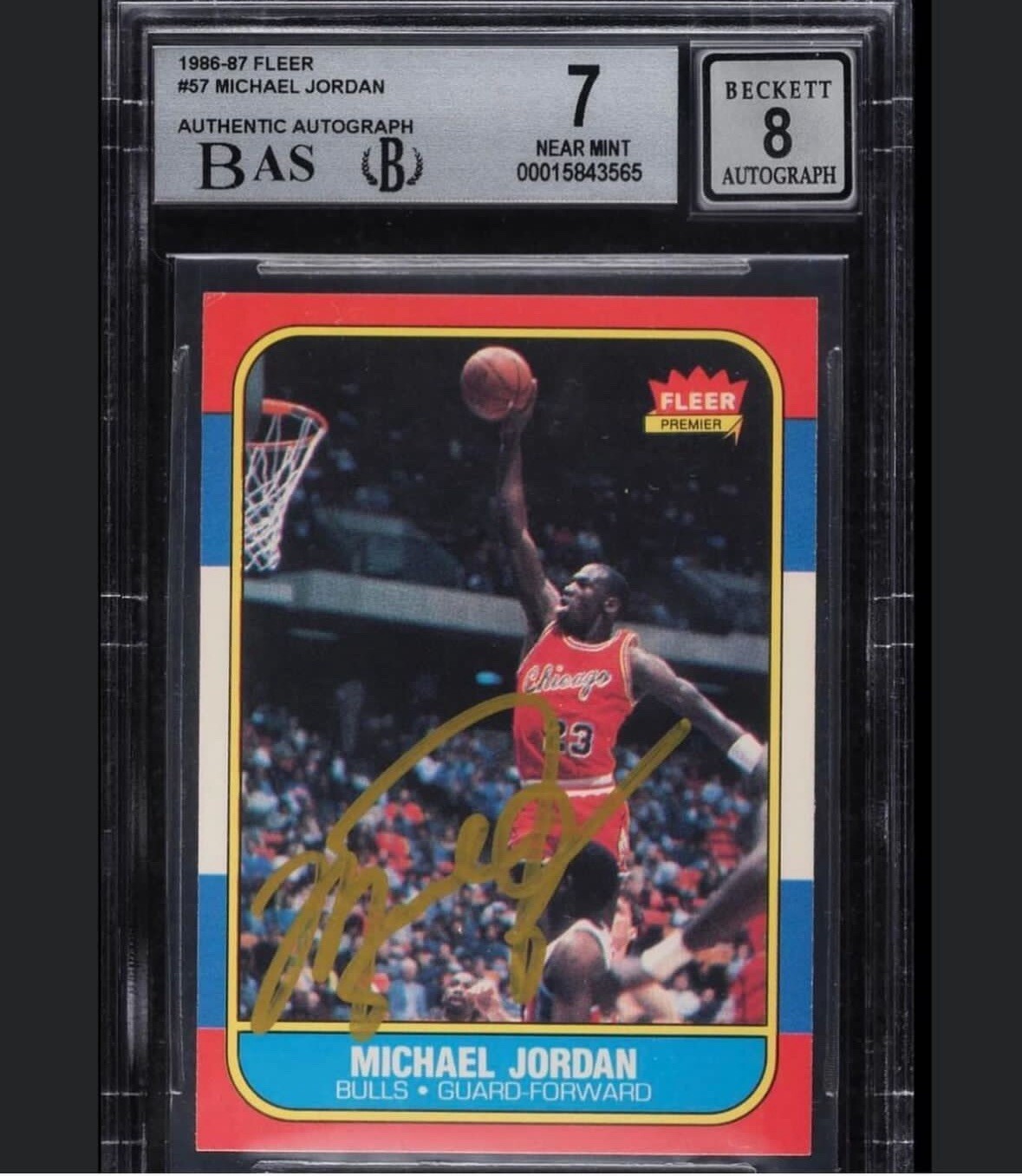 1986-87 FLEER #57 MICHAEL JORDAN ROOKIE Autograph BGS 7-UDA GOLD 