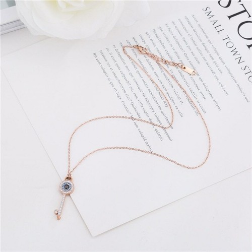 ZARD Women Evil Eye Key Pendant Necklace with Crystal Accent Rose-Gold Tone - Picture 5 of 5