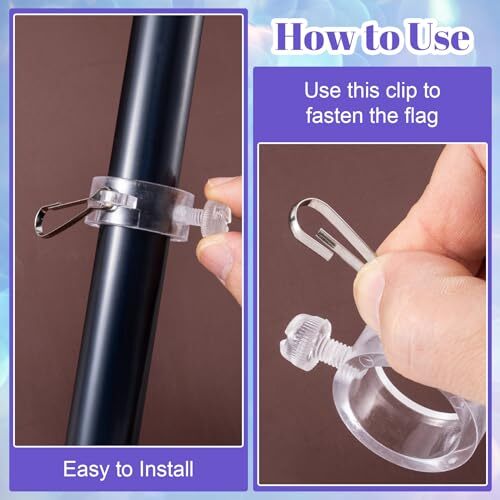 3pcs 1” Plastic Flag Pole Ring with Hook, Anti Wrap Flagpole Mounting Clip, - Bild 4 von 6