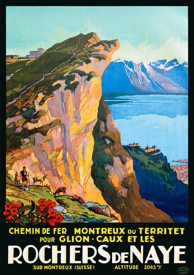 MESIDÉESDECADEAUX Affiche chemin de fer Montreux ou Territet - Rochers de Naye