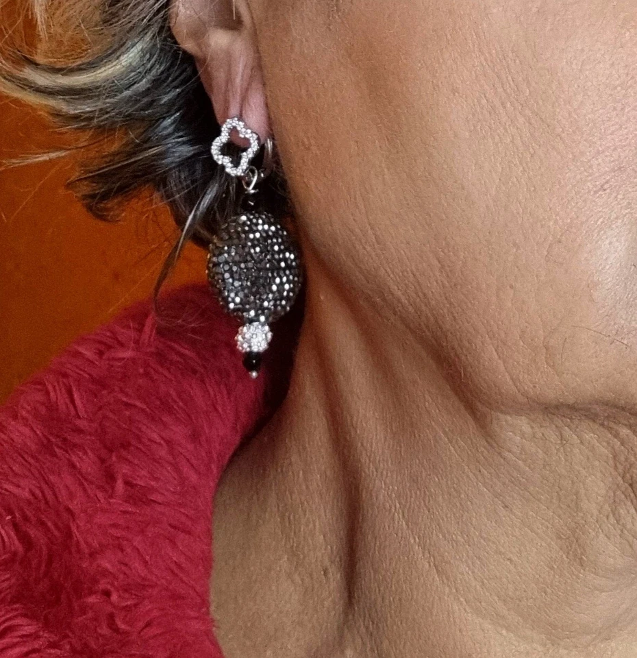 ORECCHINI DA SERA argento e nero due-in-uno, pendente staccabile - Immagine 2 di 4