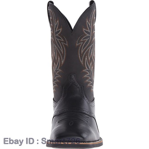 Mens Knight Embroidered Pull On Western Mid Calf Square Toe Cowboy Leather Boots - Picture 13 of 26