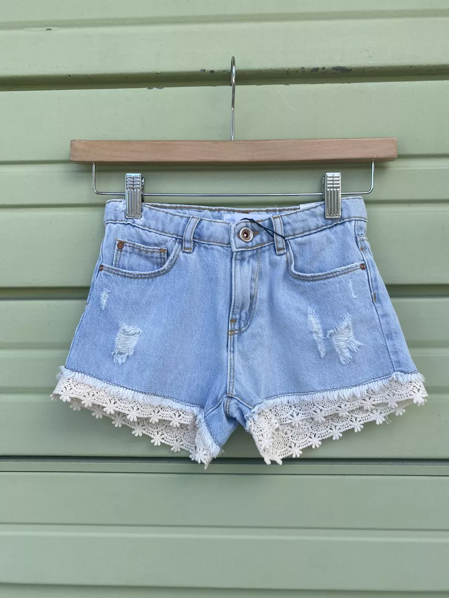 NEW ZARA Kids Girl Blue laced DENIM BERMUDA SHORTS Mini Size 7 122cm B67