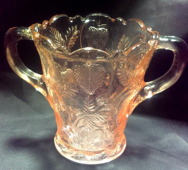 Vintage Pink Depression Glass OPEN SUGAR BOWL Vase STRAWBERRY DOUBLE