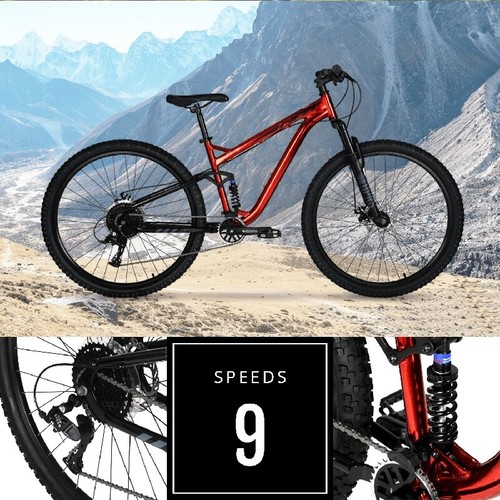 29" Mountain Bike Dual Suspension 9 Speed Adult Bike Alloy Rims Disc Brakes New - Picture 10 of 16