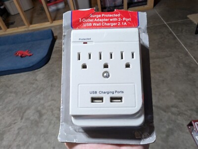 Smartech 3-Outlet Surge Protector Wall Tap with 2 USB Ports, Compact Adapter