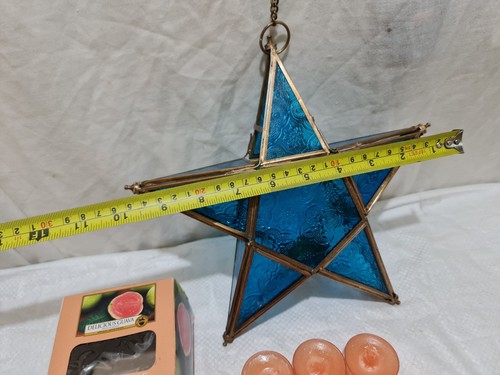 Vintage Style blue Star Hanging Tea Light+ yankee Candles Lantern Holder 10" - Picture 18 of 23