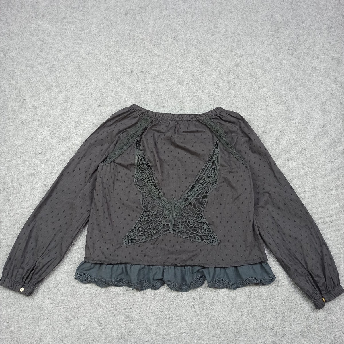 Odd Molly Blouse 1 - S Cotton Woven Grey Top Butterfly-Lace