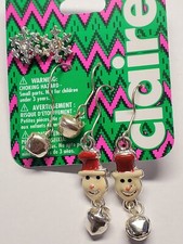 New Girls Claire's Earrings 3 Pairs Christmas Snowman Snowflake Jingle Bell