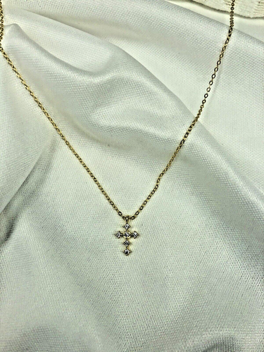 Gold Kreuz Halskette Diamanten CZ zierlich 14K Gold Platte 925 Sterling Inlay Anhänger - Bild 17 von 21