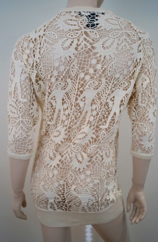 ISABEL MARANT Crema Algodón Seda Suelto Crochet Tejido Mangas 3/4 Jumper Top 38 Reino Unido10 - Imagen 6 de 7
