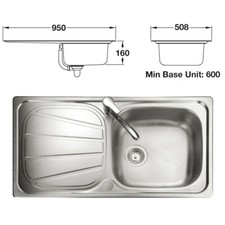 Image of Rangemaster Baltimore Stainless Steel Kitchen Sink Single / 1.5 Bowl, Top Mount