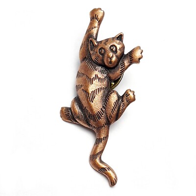 JJ Jonette Copper Cat Lover Pin Vtg 80s Signed Climbing Feline Brooch Jewelry