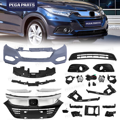 Front Bumper Cover Chrome Grille Molding Fog Light Set For 2019-2021 Honda HR-V