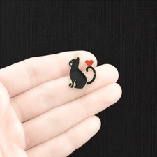 4 Black Cat Gold Tone Enamel Charms - E1278