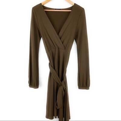 Small Theory Belted Faux Wrap Brown Jersey Dress Long Sleeve | eBay Small Theory Belted Faux Wrap Brown Jersey Dress Long Sleeve | eBay