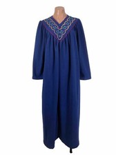 Appel VTG 80 Robe Royal Blue Floral Embroidered Zip Long Sleeve Warm Fleece USA