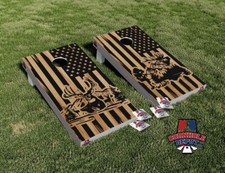American Flag Buck Deer Mountain Wood Cornhole Board Vinyl Wrap Laminated Set