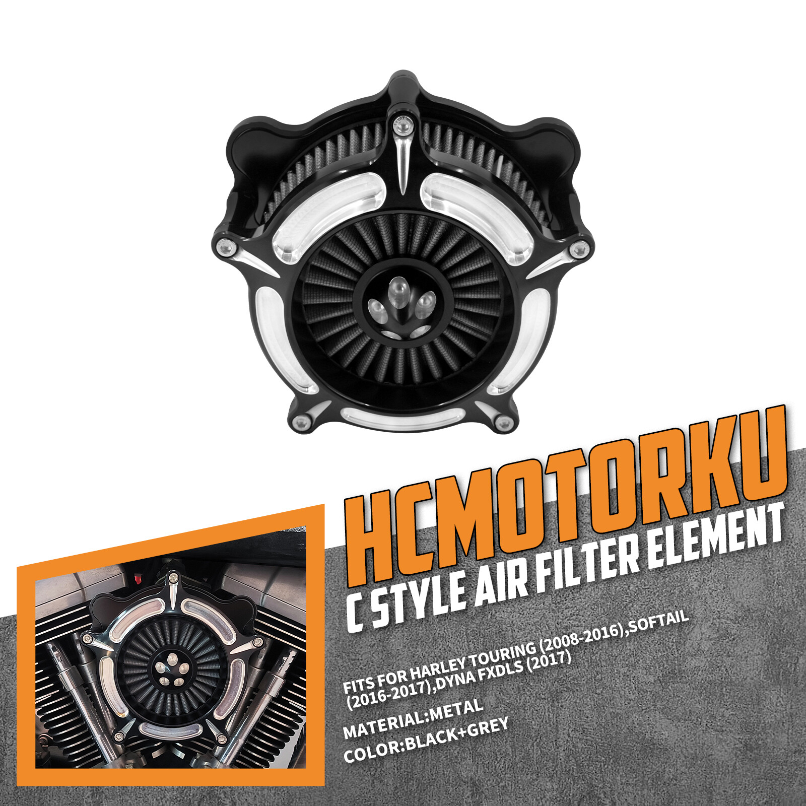 Turbine Spike Air Filter Cleaner For Harley Touring Road Street Glide 2008-2016