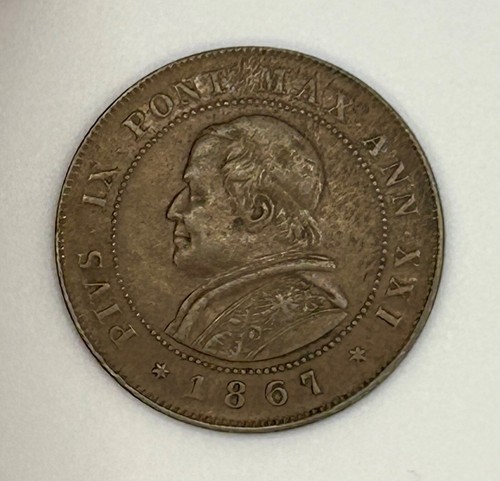 1867 VATICAN PAPAL STATES 2 SOLDI COIN - Pope Pius IX - SHARP DETAILS! KM1373 - Picture 2 of 13