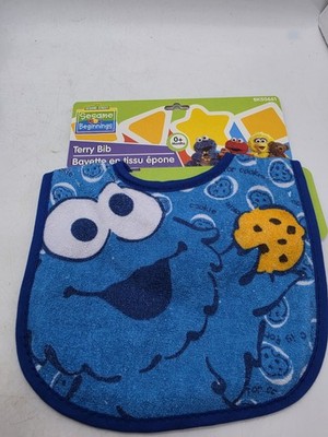 Sesame Street Sesame Beginnings Blue Terry Toddler Bib Cookie Monster New 