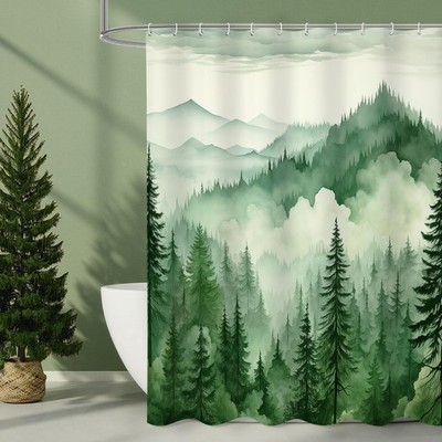 Litabel Green Extra Long Misty Pine Forest Shower Curtain 72 X 84 Xl Mountain