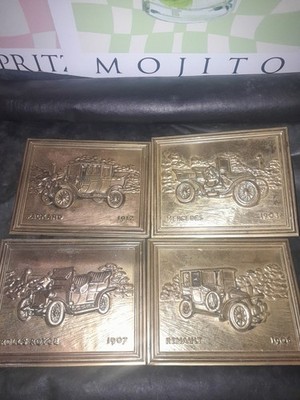 Oldtimer 4 Oldtimer Auto geprägt Messing Bild Plakette