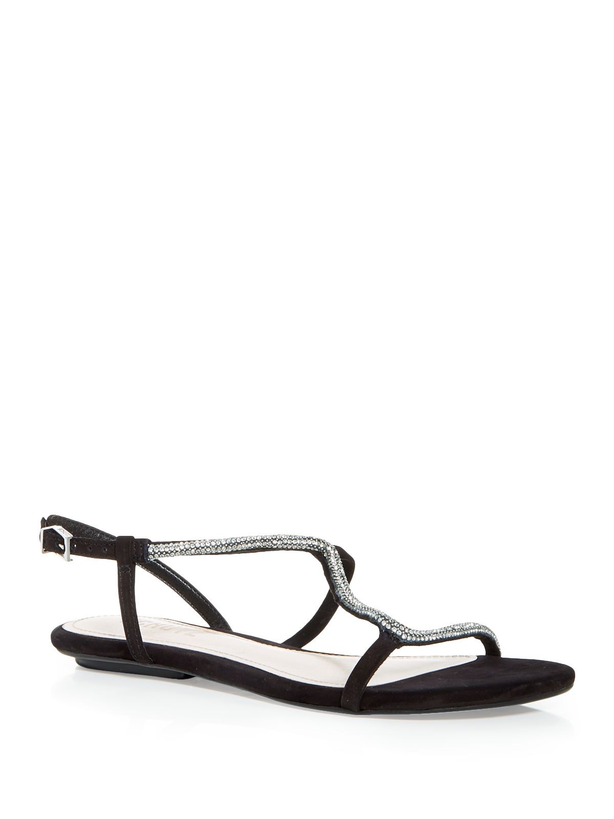 SCHUTZ Womens Black Rhinestone Agaviny Round Toe Leather Slingback Sandal 65 B 6590₽