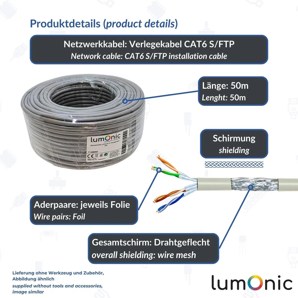50m Netzwerkkabel Verlegekabel CAT6 S/FTP Ethernet Kabel LAN Kabel CAT.6 - Bild 2 von 4