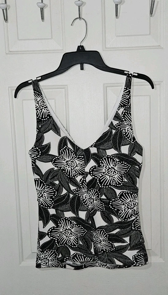 Sujetador acolchado Cache Swim Top blanco y negro floral tropical con serpiente talla grande  Foto 3 de 4
