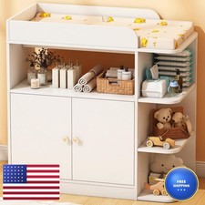Wanan Changing Table Dresser with Large Cabinet, Wood, White