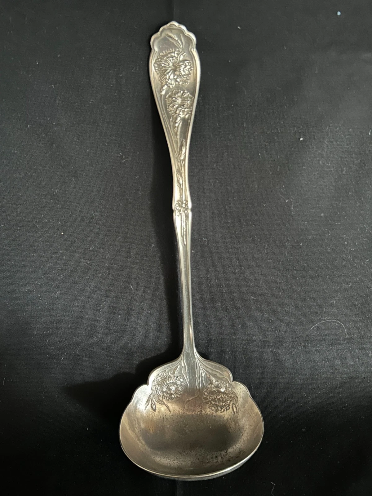 William Rogers 11” Ladle With Ornate Carnations Dated January 14, 1908 (2D3)