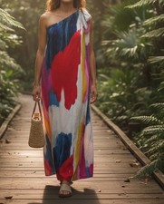 Mara Hoffman Swim Clara One Shoulder Midi Tropic Watercolor Dress Cover Up Sz S