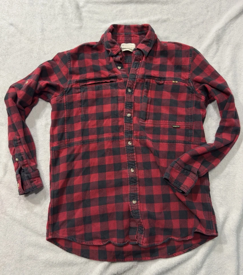 Camisa Beretta Buffalo Franela a Cuadros Cremallera Bolsillos en el Pecho Talla Mediana Roja Negra Foto 2 de 4