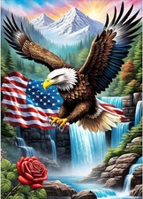 DIY 5D Eagle Diamond Art Kits, Round Full Drill Waterfall Mountain Diamond Paint