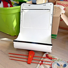 2 Rare Vintage Metal/Enamelware Kitchen Towel Racks Lg. Trough Rack + Red Art De