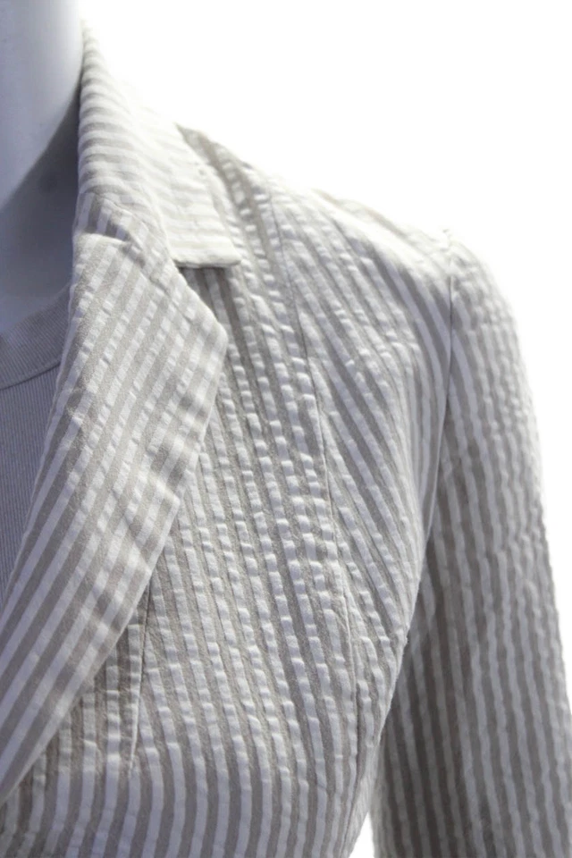 Chaqueta Blazer Tabitha Mujer Algodón Rayas Encaje Ribete Botón Único Beige Talla 0 Foto 2 de 4