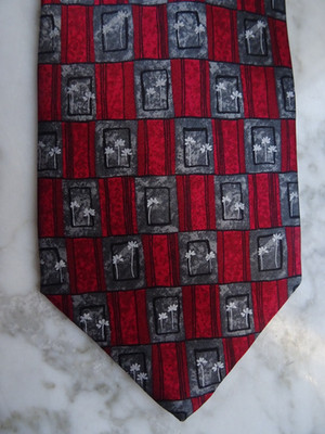 ALESSANDRO MAGNO Designer Krawatte 100% SEIDE #DUNKLE ROTTÖNE / PALMEN IN GRAU#