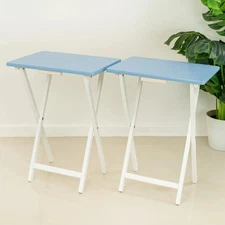 2 Mesitas Azul Plegable De Madera Bandeja Para Comer En El Sala TV Pequeña Mesas