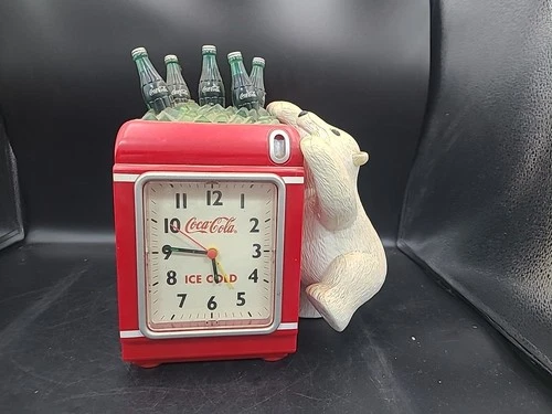 Vintage COCA COLA POLAR BEAR CLOCK BANK Still WORKS. MG